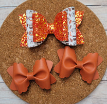 Load image into Gallery viewer, Pumpkin Butter Layered Leatherette Piggies Bow
