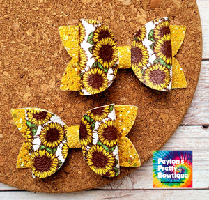 Sunflower Field Layered Leatherette Piggies Bow