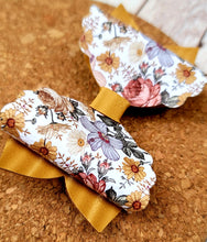 Load image into Gallery viewer, Mustard Floral Layered Leatherette Bow

