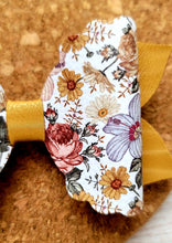 Load image into Gallery viewer, Mustard Floral Layered Leatherette Bow
