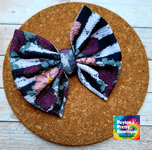 Fall Floral Stripes Fabric Bow