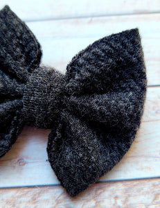 Sweater Weather Charcoal Piggies Fabric Bows