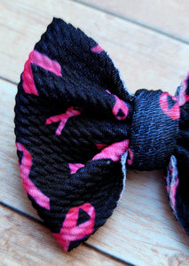 Breast Cancer Ribbons Piggies Fabric Bows