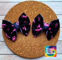 Load image into Gallery viewer, Breast Cancer Ribbons Piggies Fabric Bows
