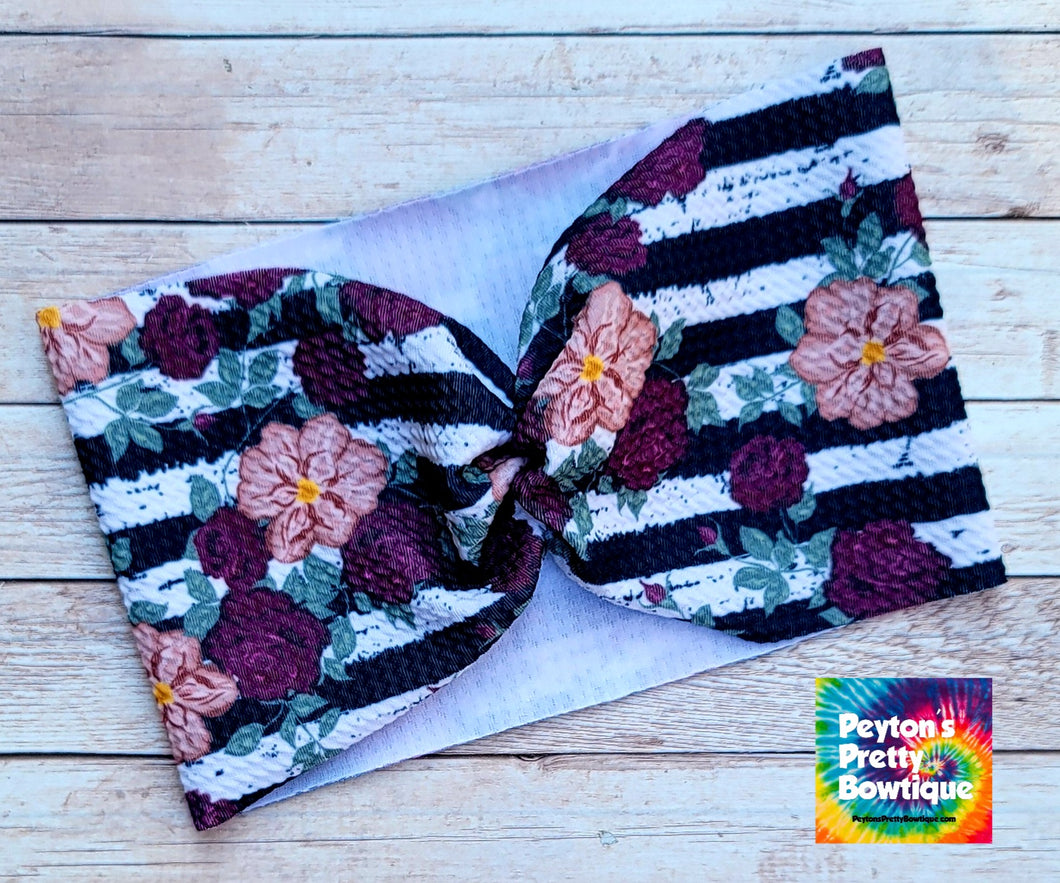 Fall Floral Stripes Mama Wide Headband