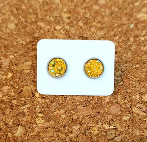 Sunflower Yellow Glitter Vegan Leather Small Earring Studs