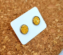 Load image into Gallery viewer, Sunflower Yellow Glitter Vegan Leather Small Earring Studs
