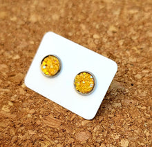 Load image into Gallery viewer, Sunflower Yellow Glitter Vegan Leather Small Earring Studs
