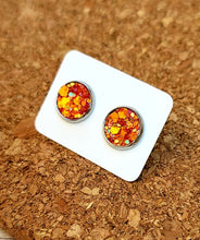 Load image into Gallery viewer, Pumpkin Spice Glitter Vegan Leather Medium Earring Studs
