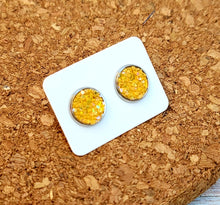 Load image into Gallery viewer, Sunflower Yellow Glitter Vegan Leather Medium Earring Studs
