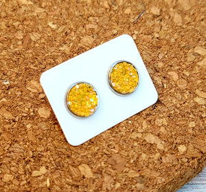 Sunflower Yellow Glitter Vegan Leather Medium Earring Studs