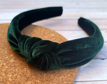 Load image into Gallery viewer, Hunter Green Velvet Hard Knot Headband
