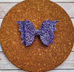 Bat Purple and Black Glitter Layered Leatherette Bow