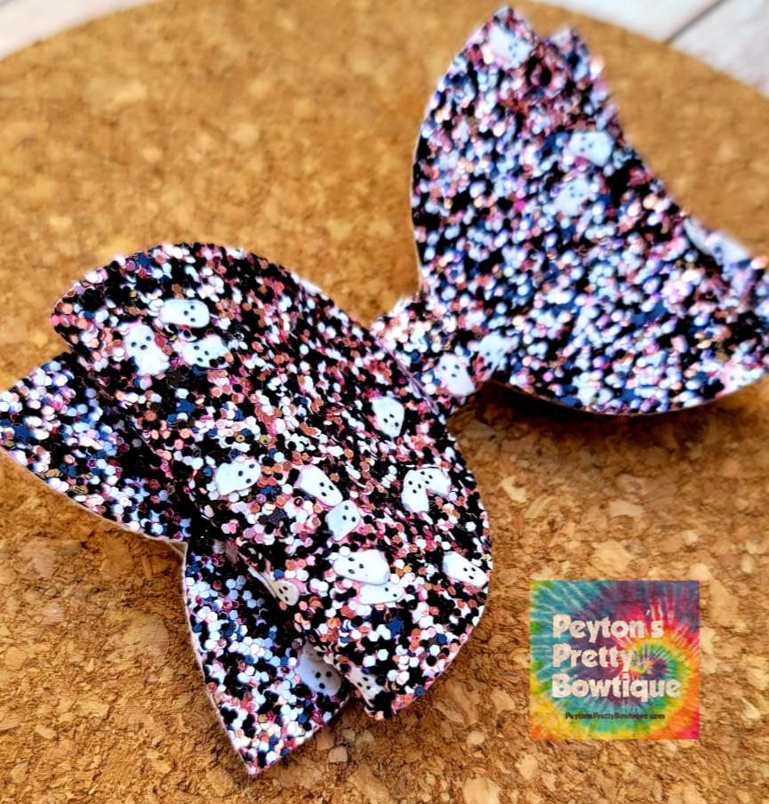 Ghosts Glitter Layered Leatherette Bow