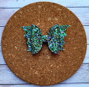 Bat Green Glitter Layered Leatherette Bow