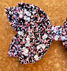 Ghosts Glitter Layered Leatherette Bow