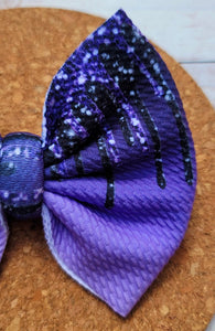 Purple Glitter Drip Fabric Bow