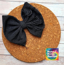Load image into Gallery viewer, Black Soft Distressed Denim Fabric Bow
