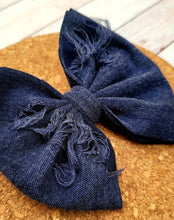 Load image into Gallery viewer, Navy Soft Distressed Denim Fabric Bow
