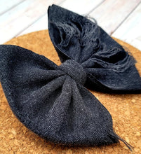 Load image into Gallery viewer, Black Soft Distressed Denim Fabric Bow

