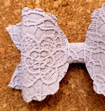 Load image into Gallery viewer, Lilac Lace Butter Layered Leatherette Bow
