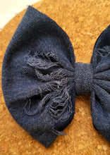 Load image into Gallery viewer, Navy Soft Distressed Denim Fabric Bow
