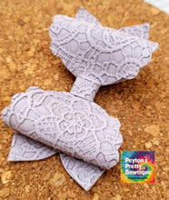 Load image into Gallery viewer, Lilac Lace Butter Layered Leatherette Bow
