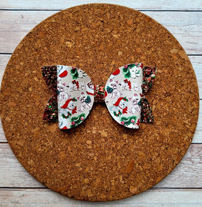 Christmas Kitties Glitter Layered Leatherette Bow