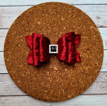 Load image into Gallery viewer, Santa Belt Rhinestone Velvet Layered Leatherette Bow
