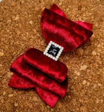 Load image into Gallery viewer, Santa Belt Rhinestone Velvet Layered Leatherette Bow
