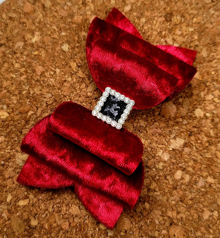 Santa Belt Rhinestone Velvet Layered Leatherette Bow