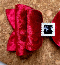 Load image into Gallery viewer, Santa Belt Rhinestone Velvet Layered Leatherette Bow
