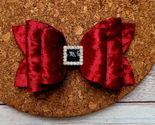 Load image into Gallery viewer, Santa Belt Rhinestone Velvet Layered Leatherette Bow
