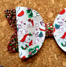 Load image into Gallery viewer, Christmas Kitties Glitter Layered Leatherette Bow
