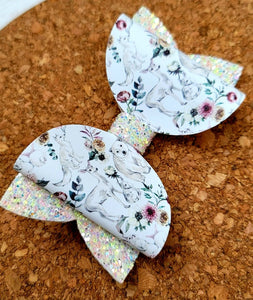 Snow Animals Glitter Layered Leatherette Bow