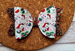 Christmas Kitties Glitter Layered Leatherette Bow