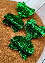 Load image into Gallery viewer, Holiday Green Glitter Layered Leatherette Piggies Bow
