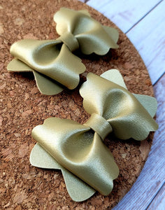 Gold Metallic Butter Layered Leatherette Piggies Bow