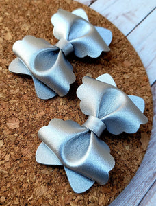 Silver Metallic Butter Layered Leatherette Piggies Bow
