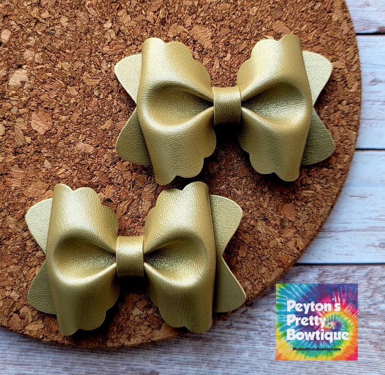 Gold Metallic Butter Layered Leatherette Piggies Bow