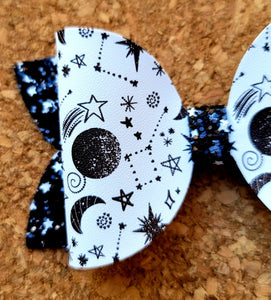 Shooting Stars Glitter Layered Leatherette Bow