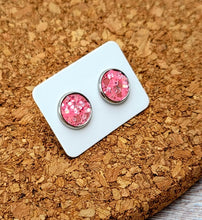 Load image into Gallery viewer, Pink Quartz Glitter Vegan Leather Medium Earring Studs
