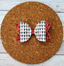 Load image into Gallery viewer, Hearts On Red Glitter Layered Leatherette Bow

