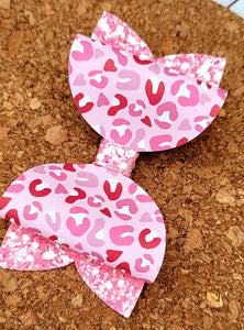 Cheetah Pinks Glitter Layered Leatherette Bow