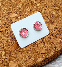 Load image into Gallery viewer, Pink Quartz Glitter Vegan Leather Small Earring Studs

