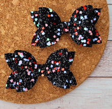 Load image into Gallery viewer, For The Love Of Hearts Glitter Layered Leatherette Piggies Bow

