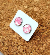 Load image into Gallery viewer, Pink Quartz Glitter Vegan Leather Medium Earring Studs
