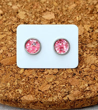 Load image into Gallery viewer, Pink Quartz Glitter Vegan Leather Small Earring Studs
