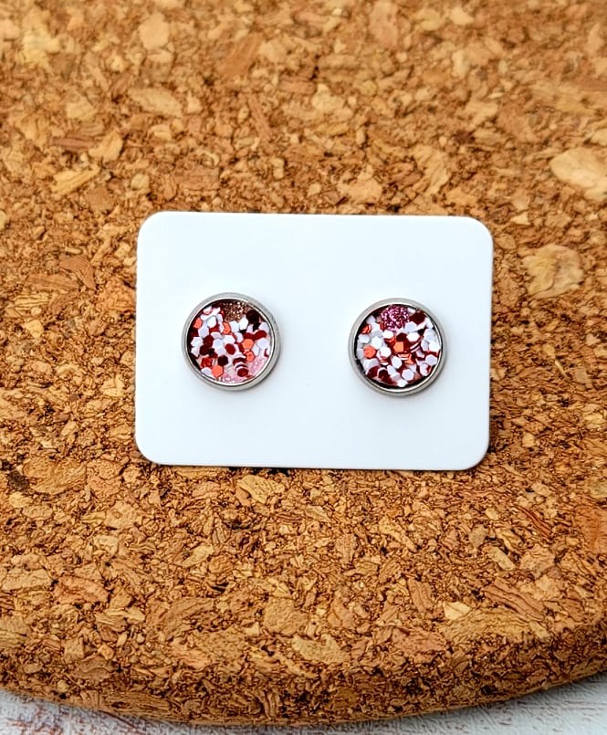 Valentine's Glitter Vegan Leather Small Earring Studs