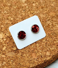 Load image into Gallery viewer, Red Glitter Vegan Leather Small Earring Studs
